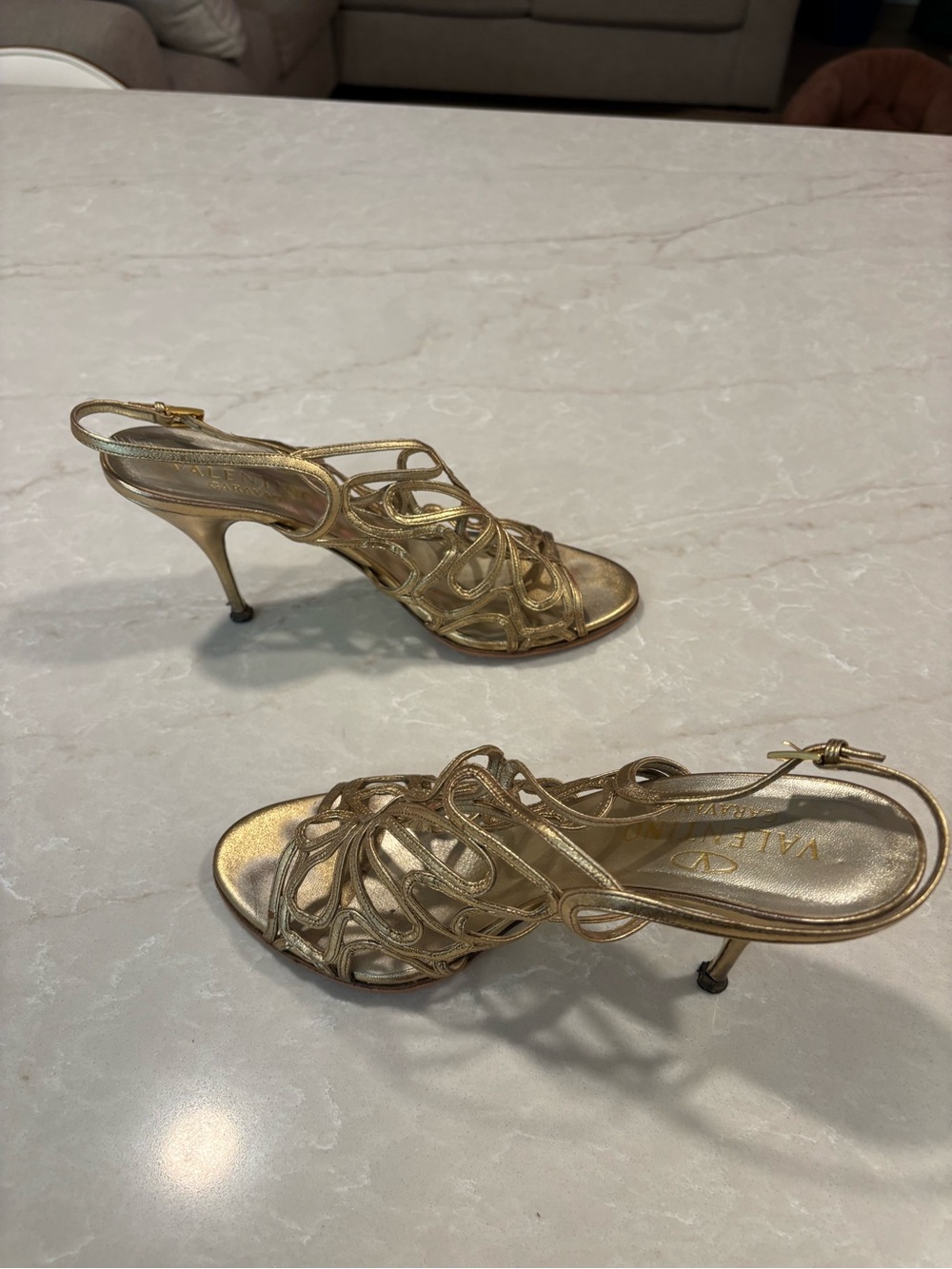 Valentino Metallic Gold Cutout Slingback Heels - Picture 2 of 4